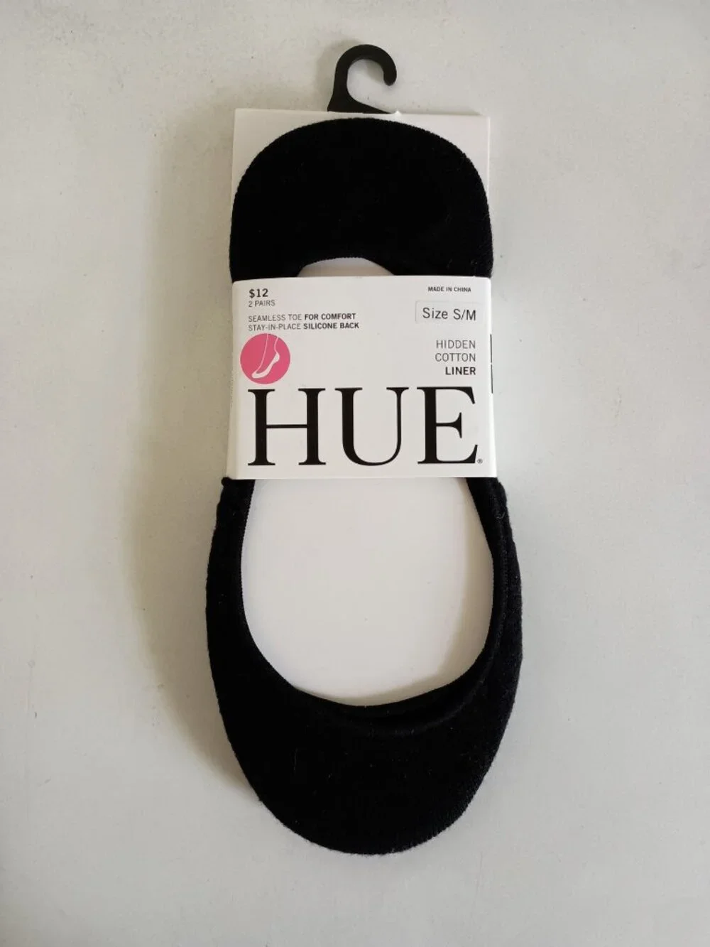 NWT Hue 2 pairs cotton blend sock liner black size S/M
